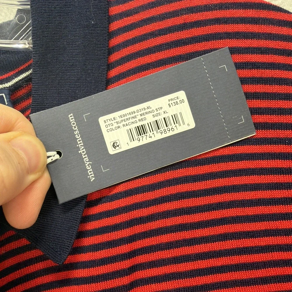 Vineyard Vines‎ Polo Shirt Mens XL Red Navy Stripe OTG On The Go Merino Wool NEW - Picture 4 of 7
